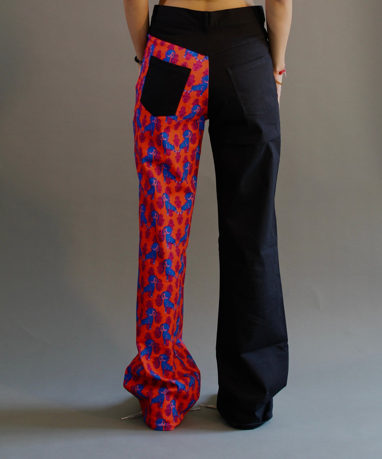 Dual Color Jaguar Print Wide Leg Denim Jeans