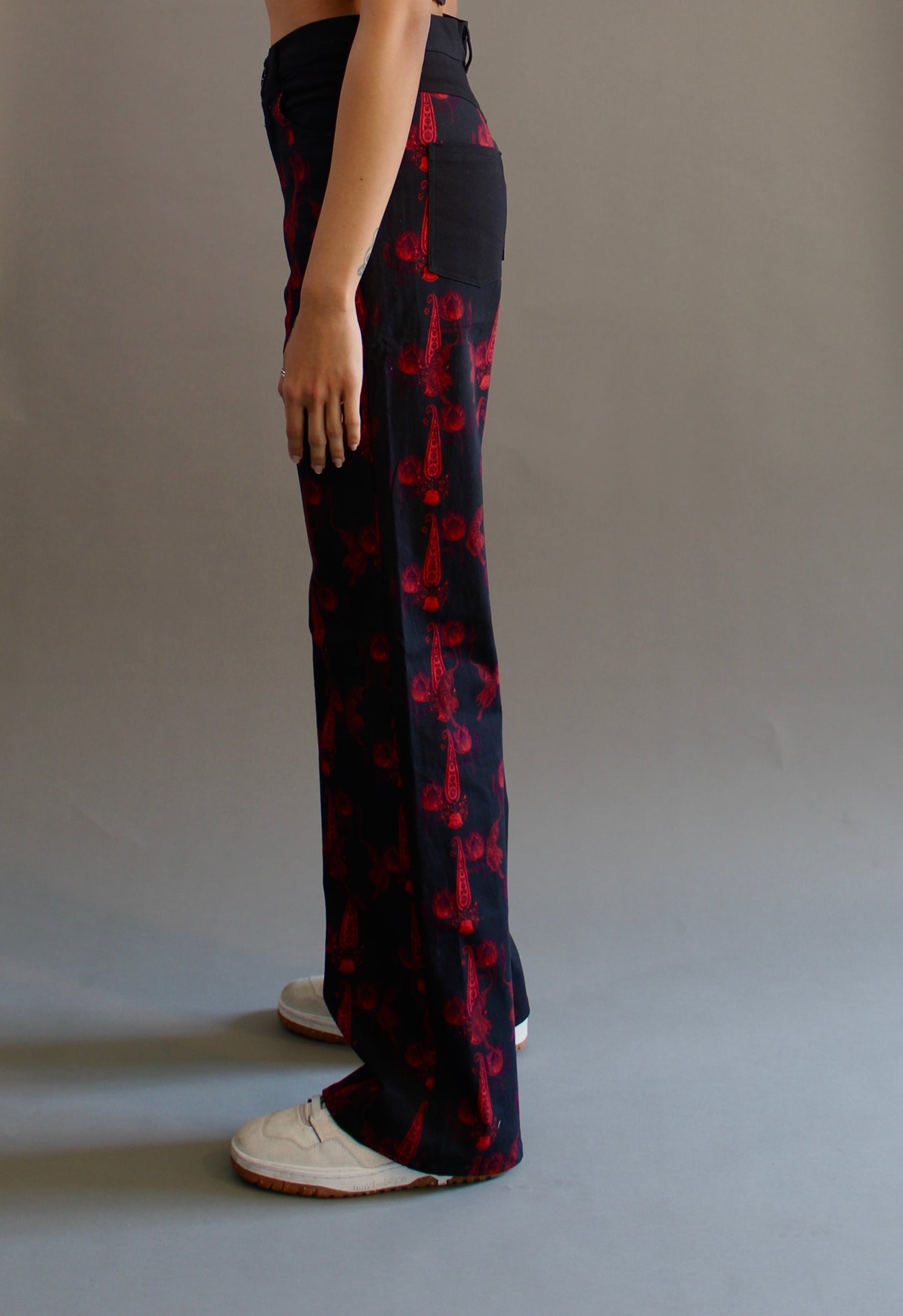 Dual Color Tiger Print Wide Leg Denim Jeans