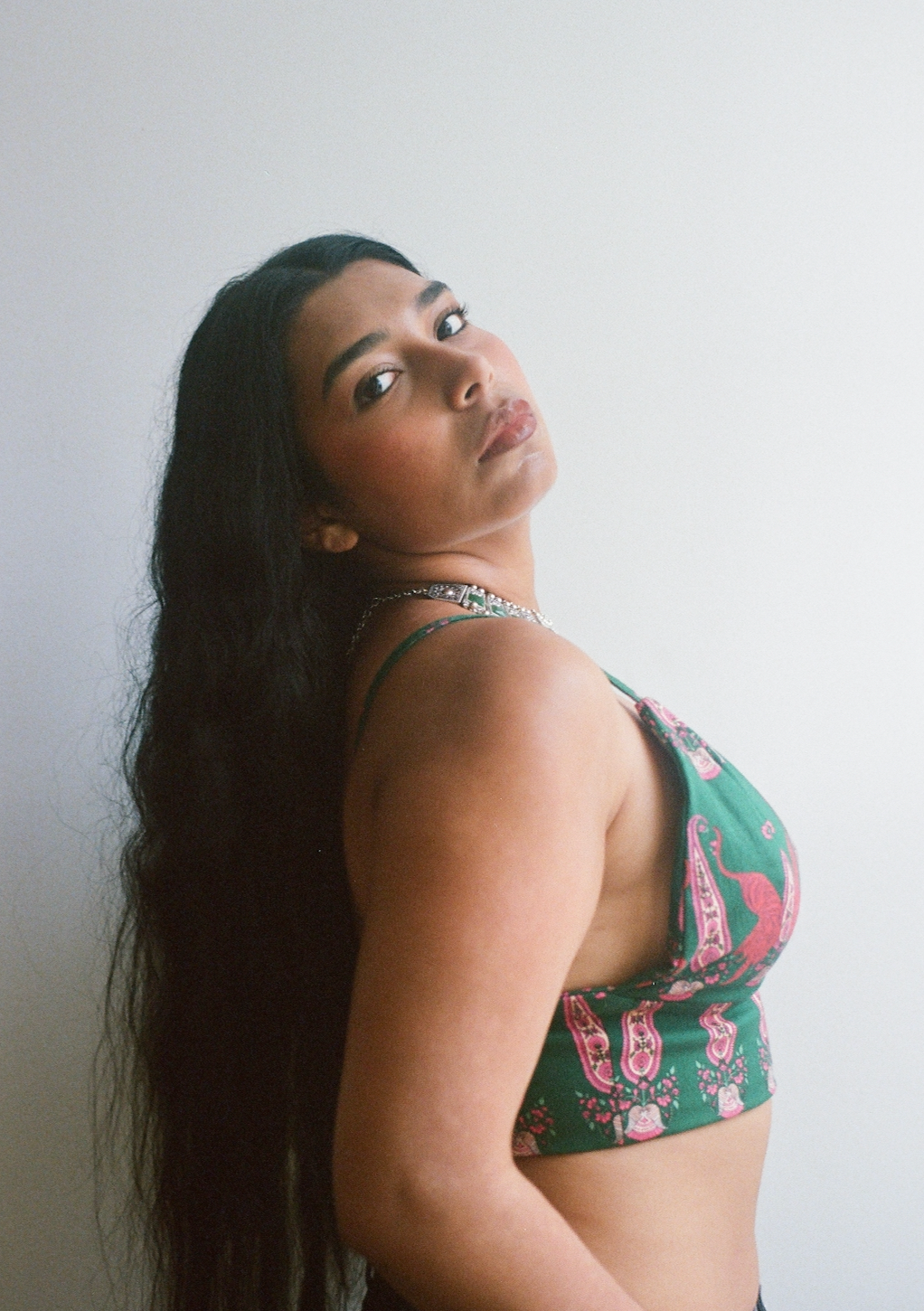 Green and Orange Tiger Print Crop Top