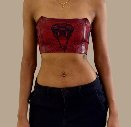 Red snake denim crop top