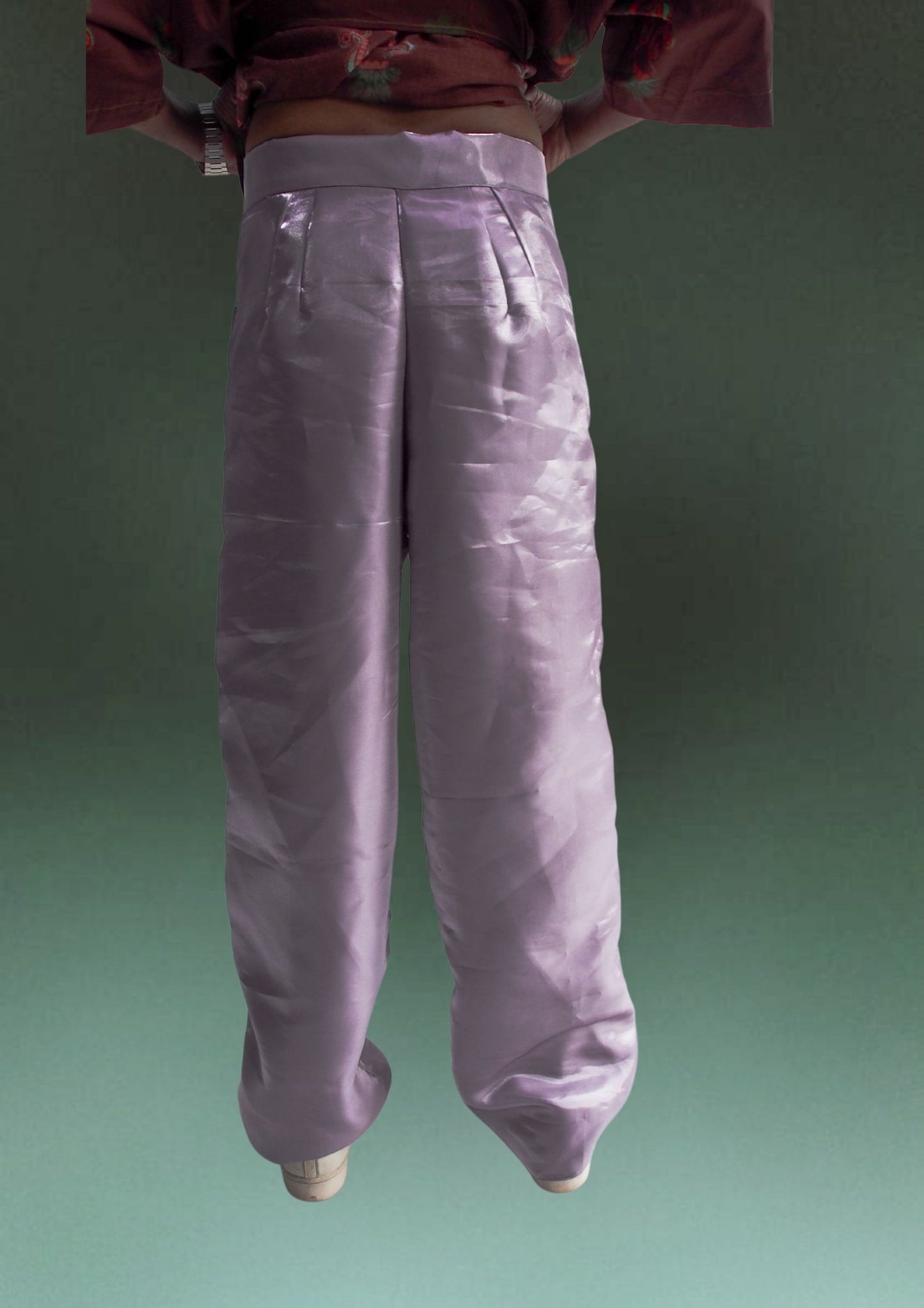 metallic pink straight cut pants