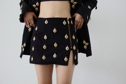 gold rain denim mini skirt