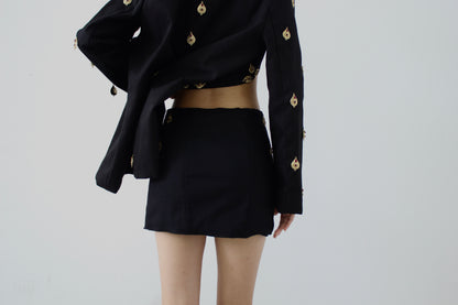 gold rain denim mini skirt