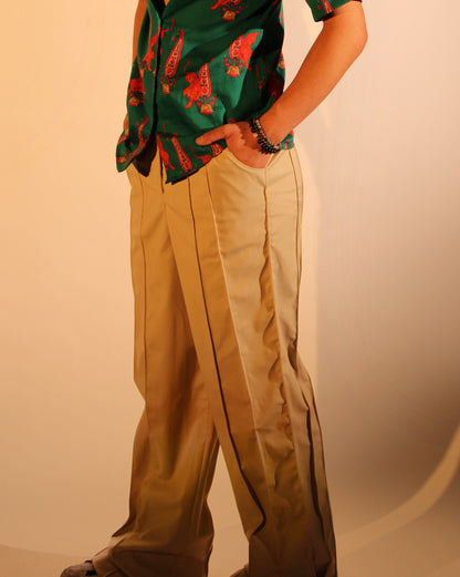 Khaki relaxed pants with vertical details