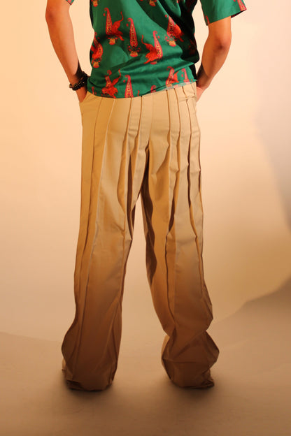 Khaki relaxed pants with vertical details