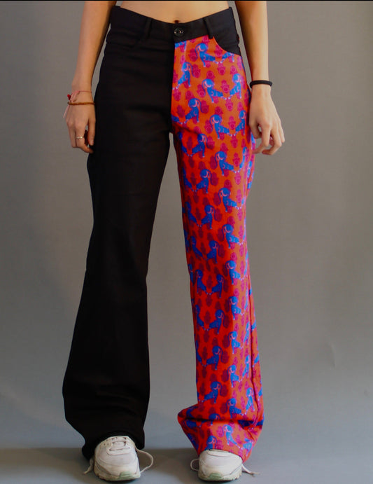 Dual Color Jaguar Print Wide Leg Denim Jeans