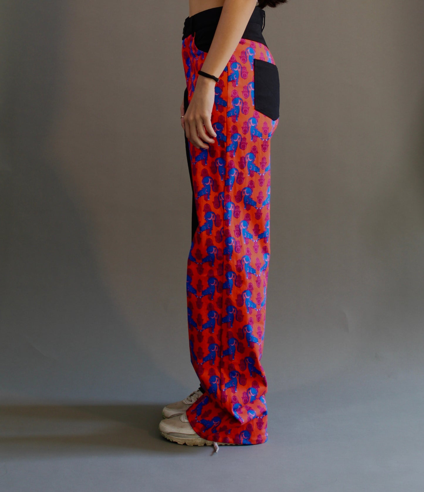 Dual Color Jaguar Print Wide Leg Denim Jeans