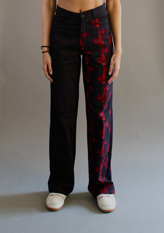 Dual Color Tiger Print Wide Leg Denim Jeans