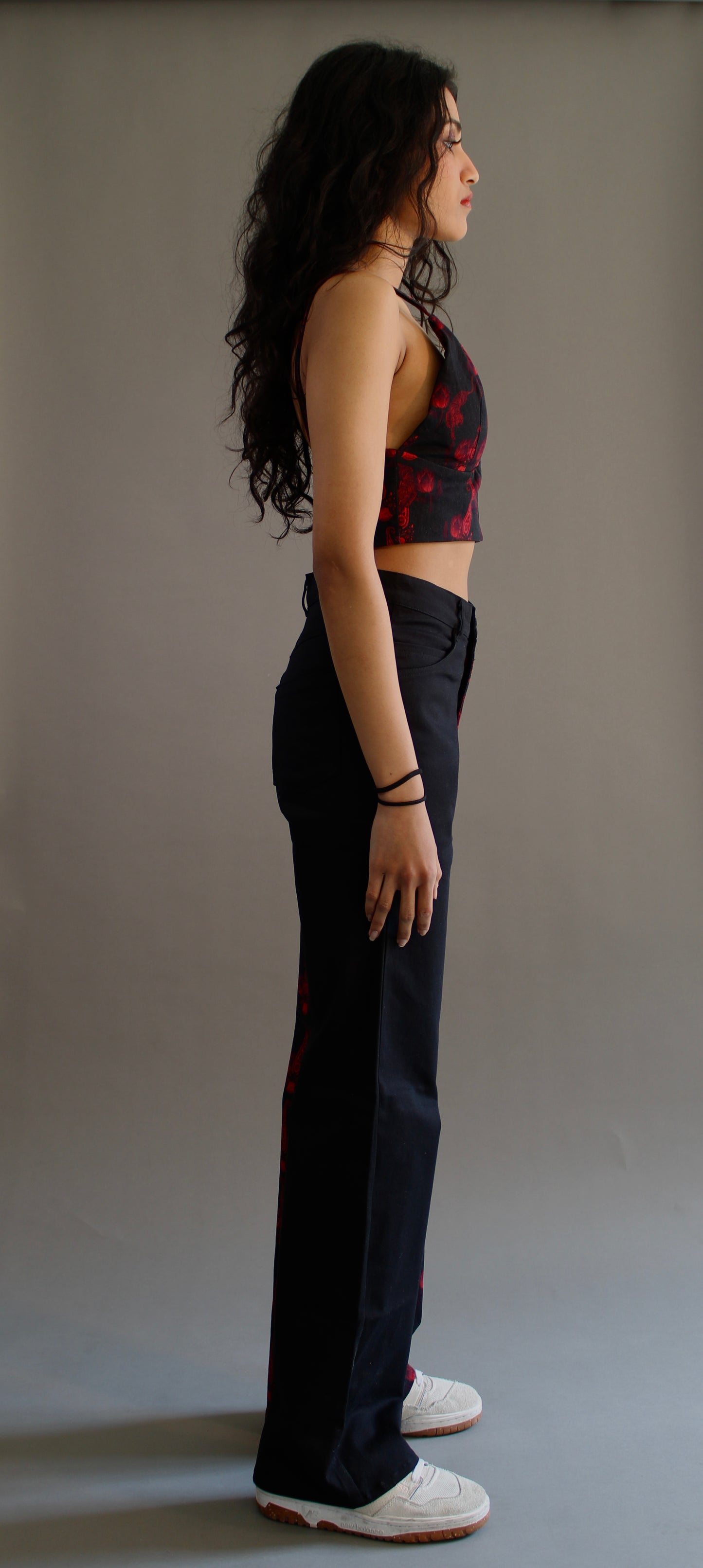 Red and Black Tiger Print Denim Crop top