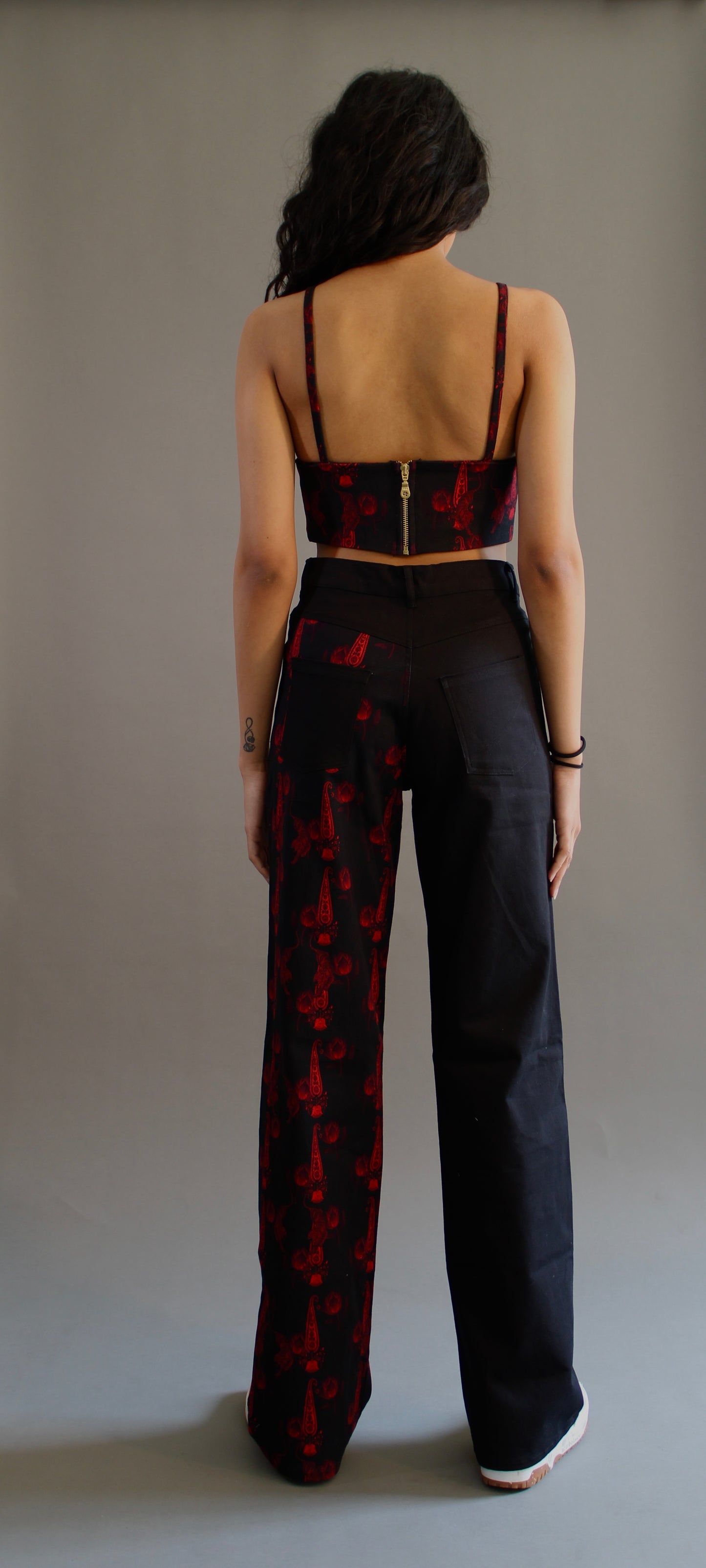 Red and Black Tiger Print Denim Crop top