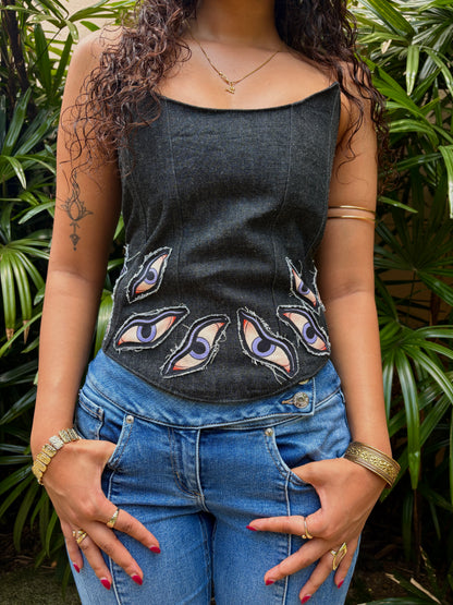 distressed eyes denim corset