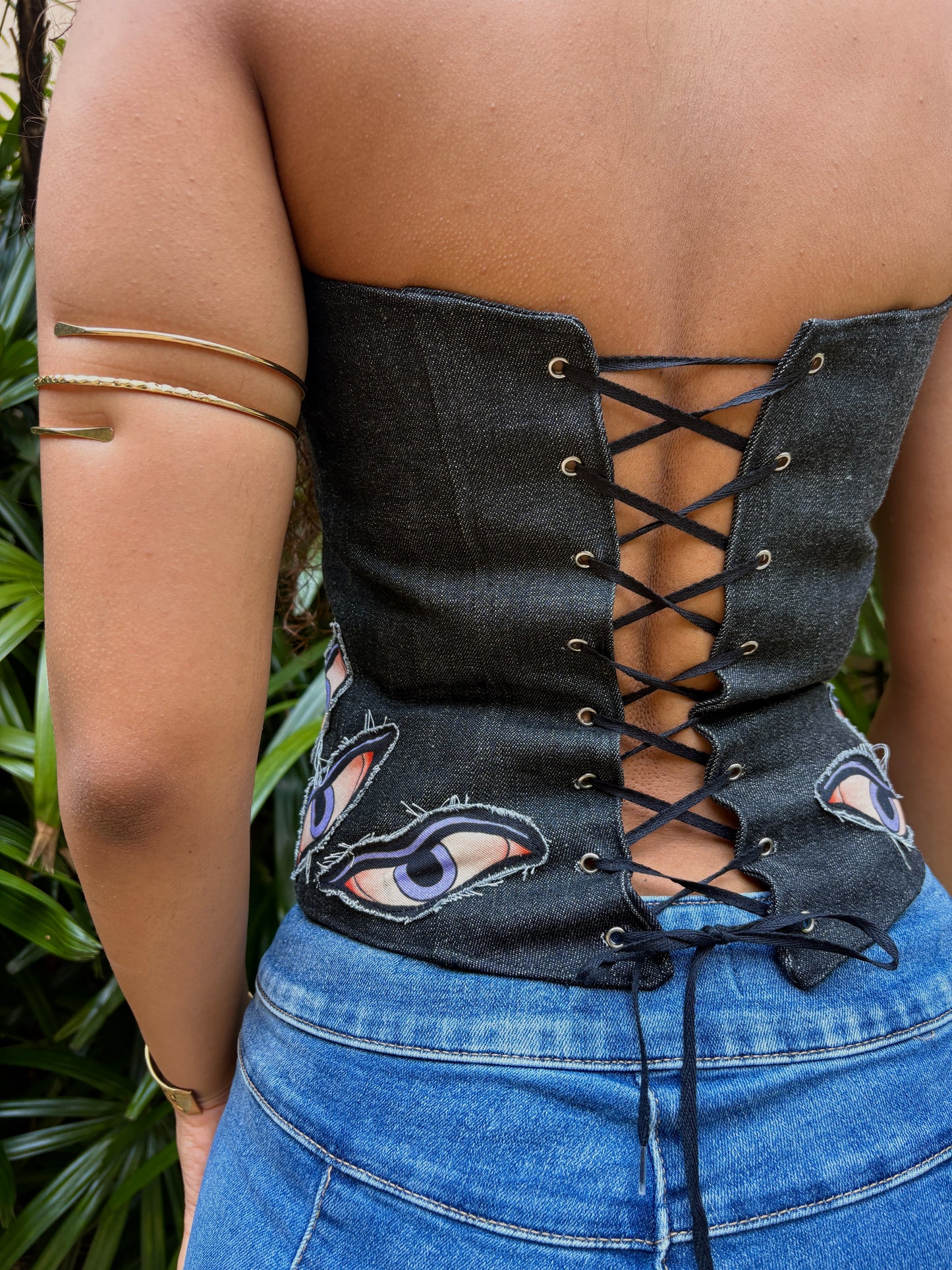 distressed eyes denim corset