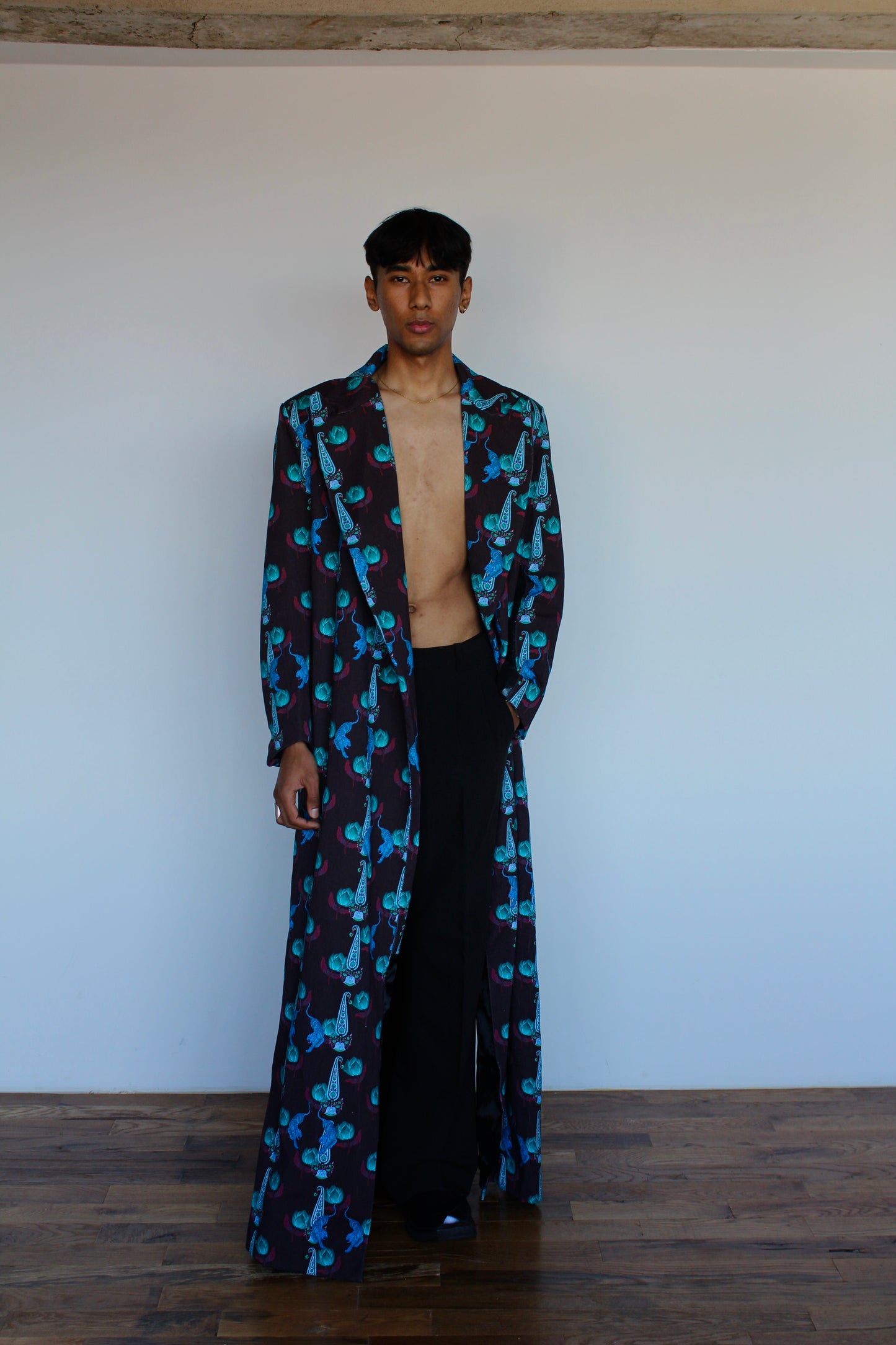 Teal Infused Dark Brown Tiger Coat