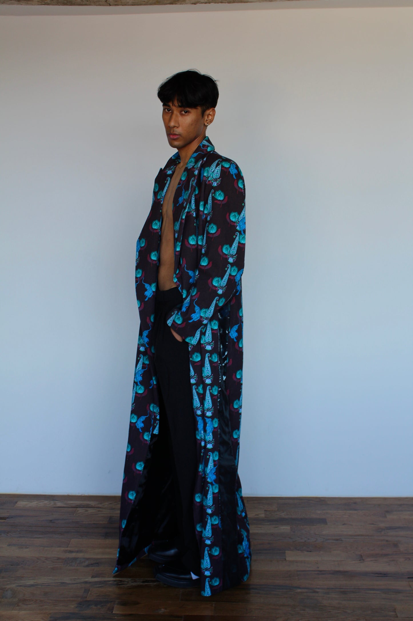 Teal Infused Dark Brown Tiger Coat