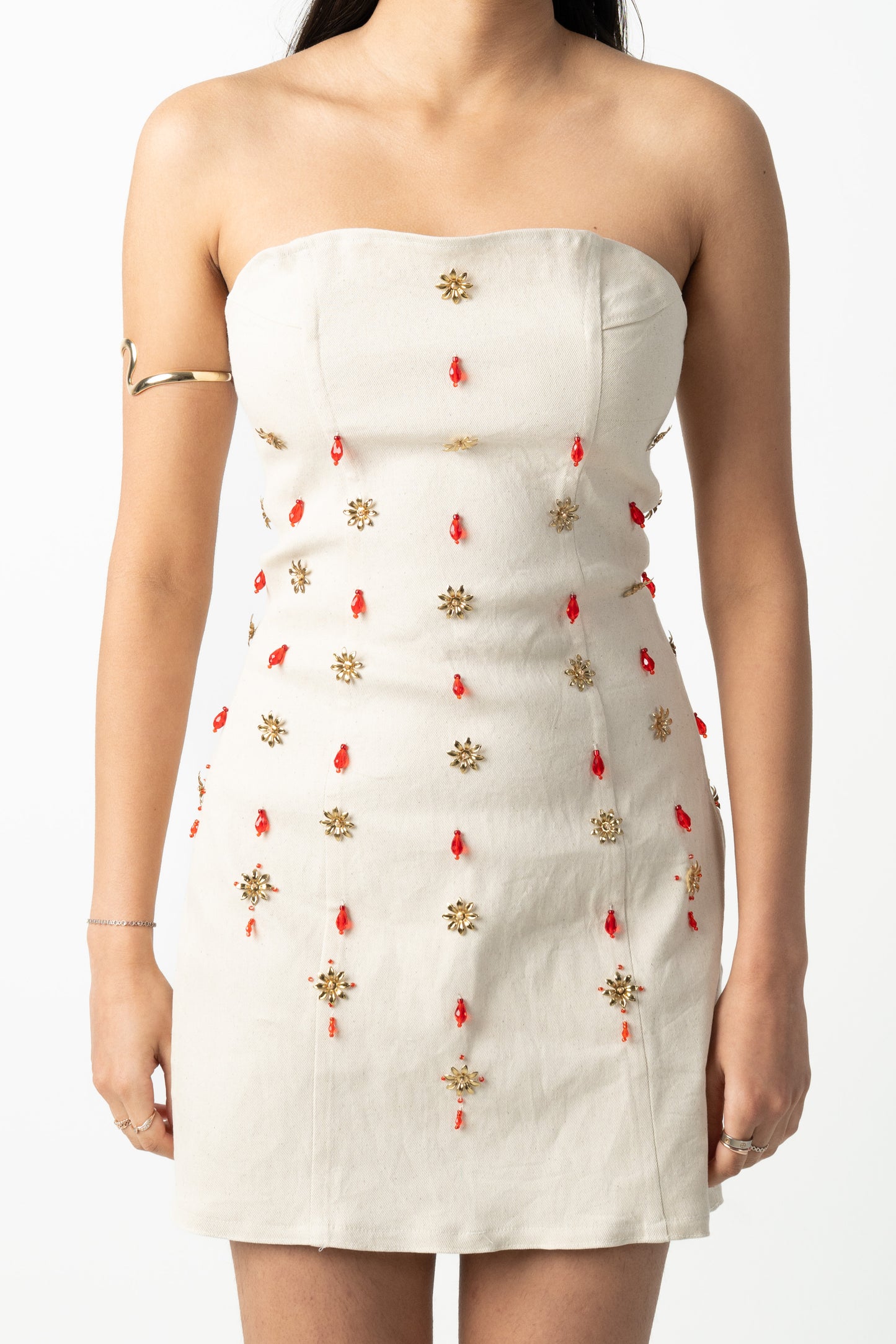 ruby and gold denim dress