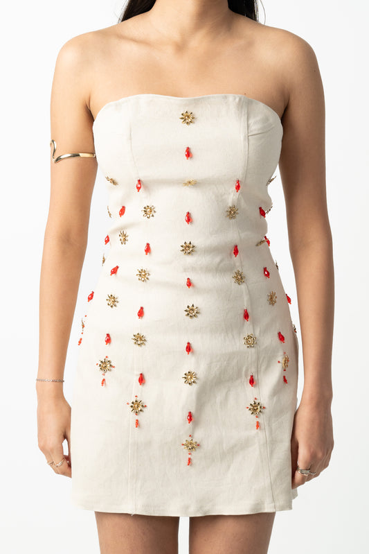 ruby and gold denim dress