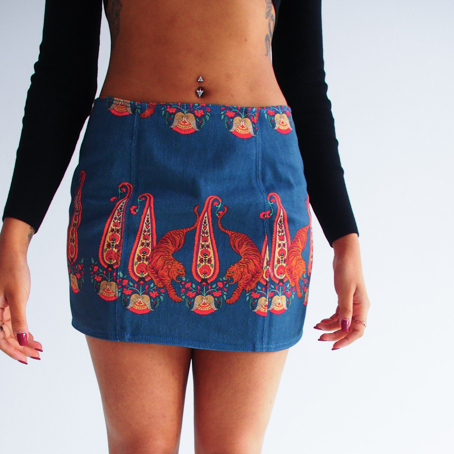 Tiger denim mini skirt