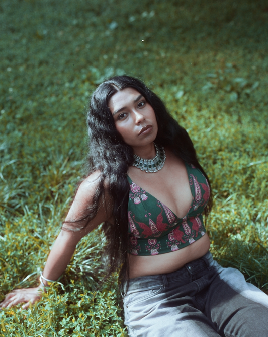 Green and Orange Tiger Print Crop Top